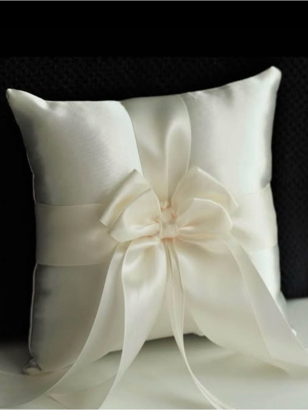 Off White Satin Ring Bearer Pillow with Ribbon Bow